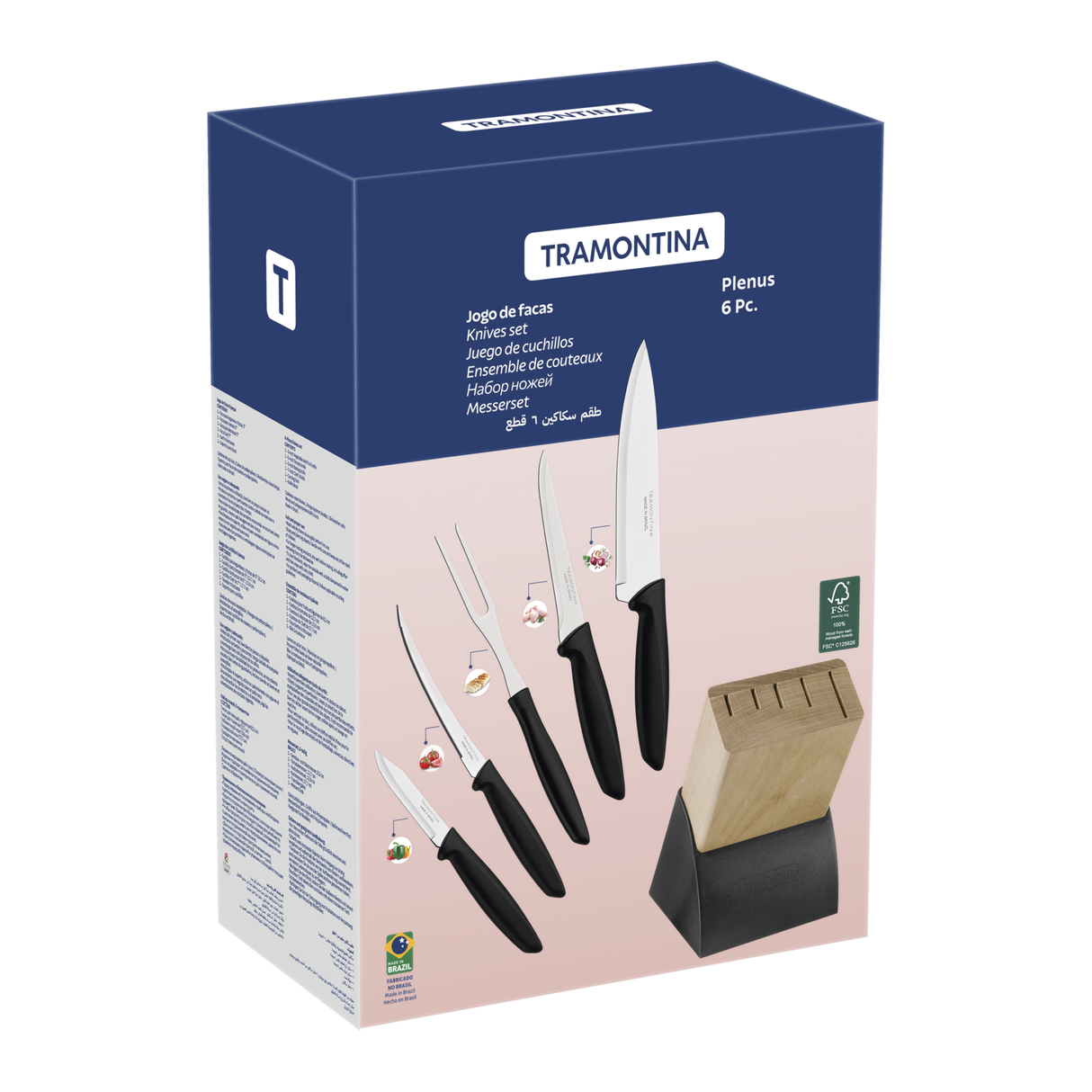 6 dalių peilių rinkinys su mediniu kaladėle „Plenus“, juodas