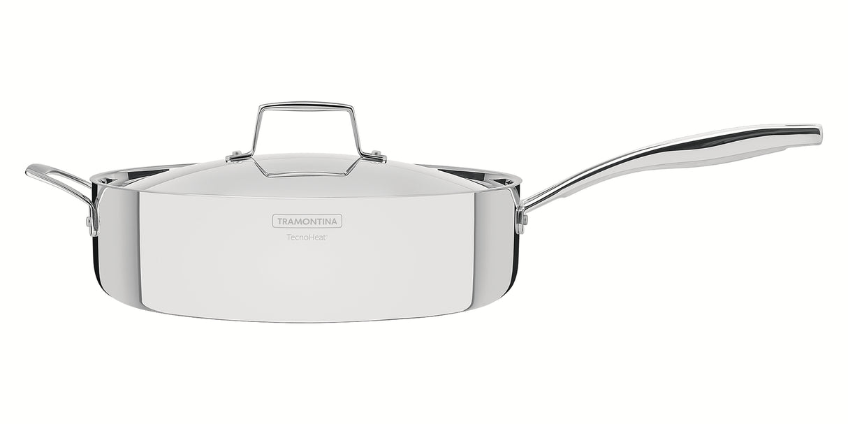 Tramontina Grano 30 cm 5.6 L stainless steel frying pan with tri-ply body, lid and long handle