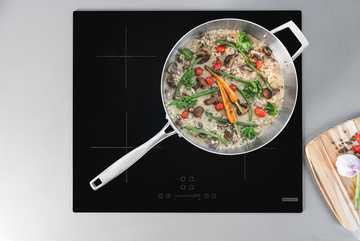 Tramontina Grano 30 cm 5.6 L stainless steel frying pan with tri-ply body, lid and long handle