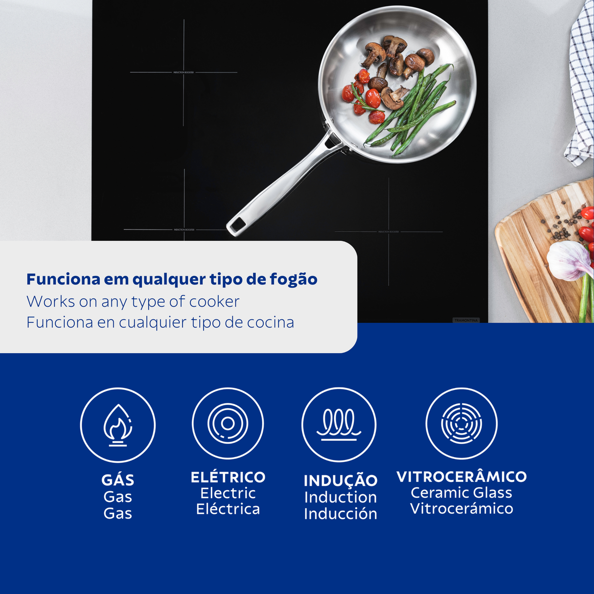 GRANO, 30 cm stainless steel frying pan with tri-ply body and long handle