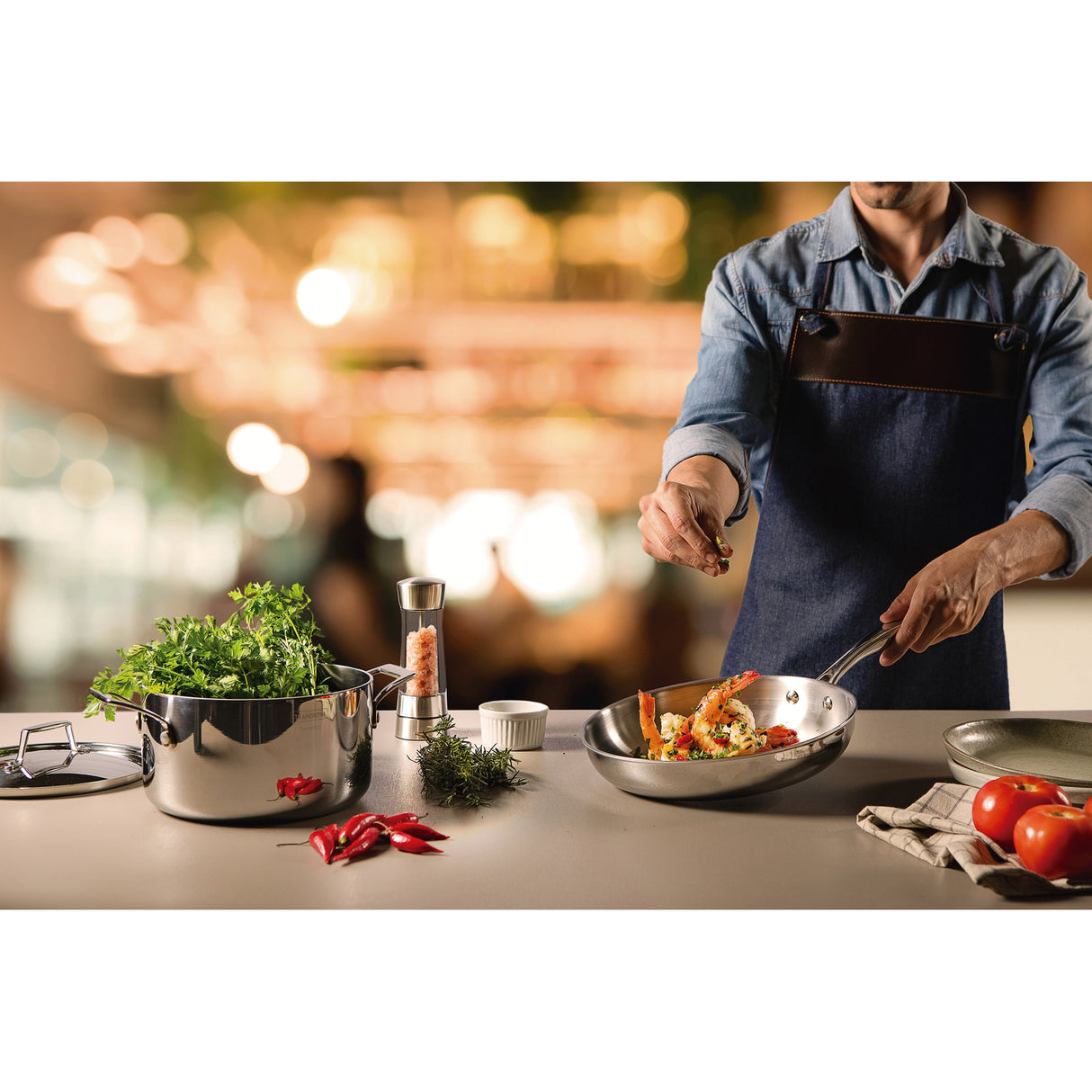 GRANO, 30 cm stainless steel frying pan with tri-ply body and long handle