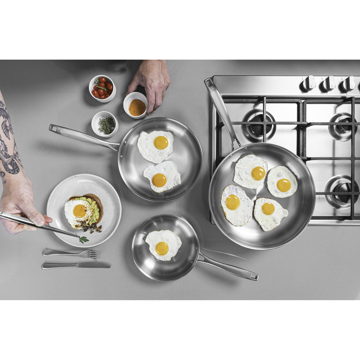 GRANO, 30 cm stainless steel frying pan with tri-ply body and long handle