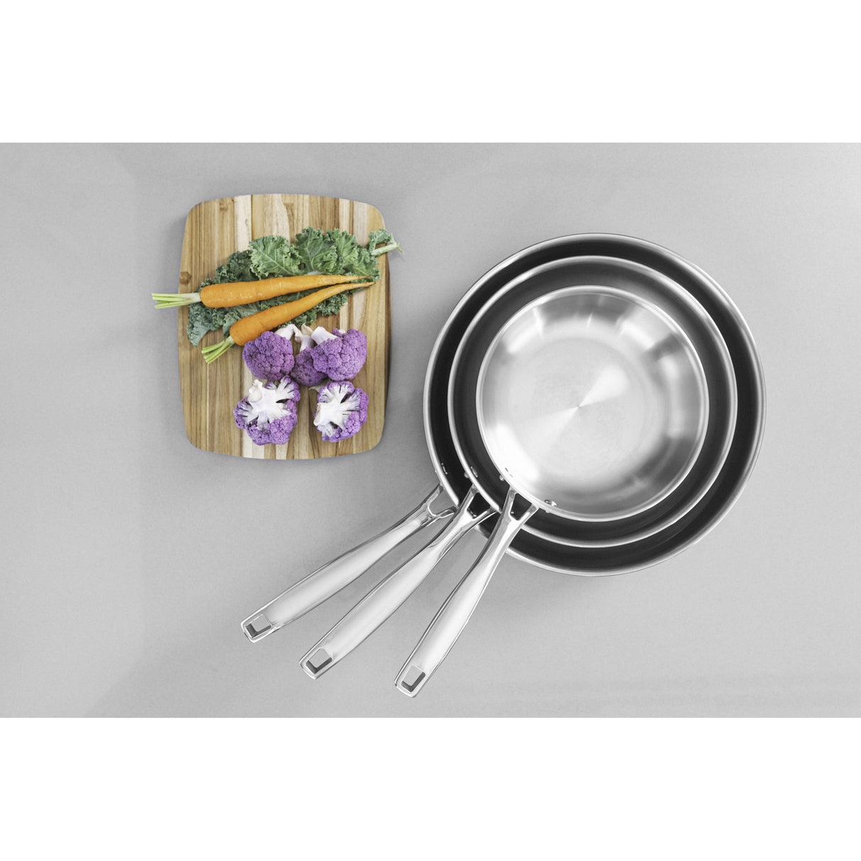 GRANO, 30 cm stainless steel frying pan with tri-ply body and long handle