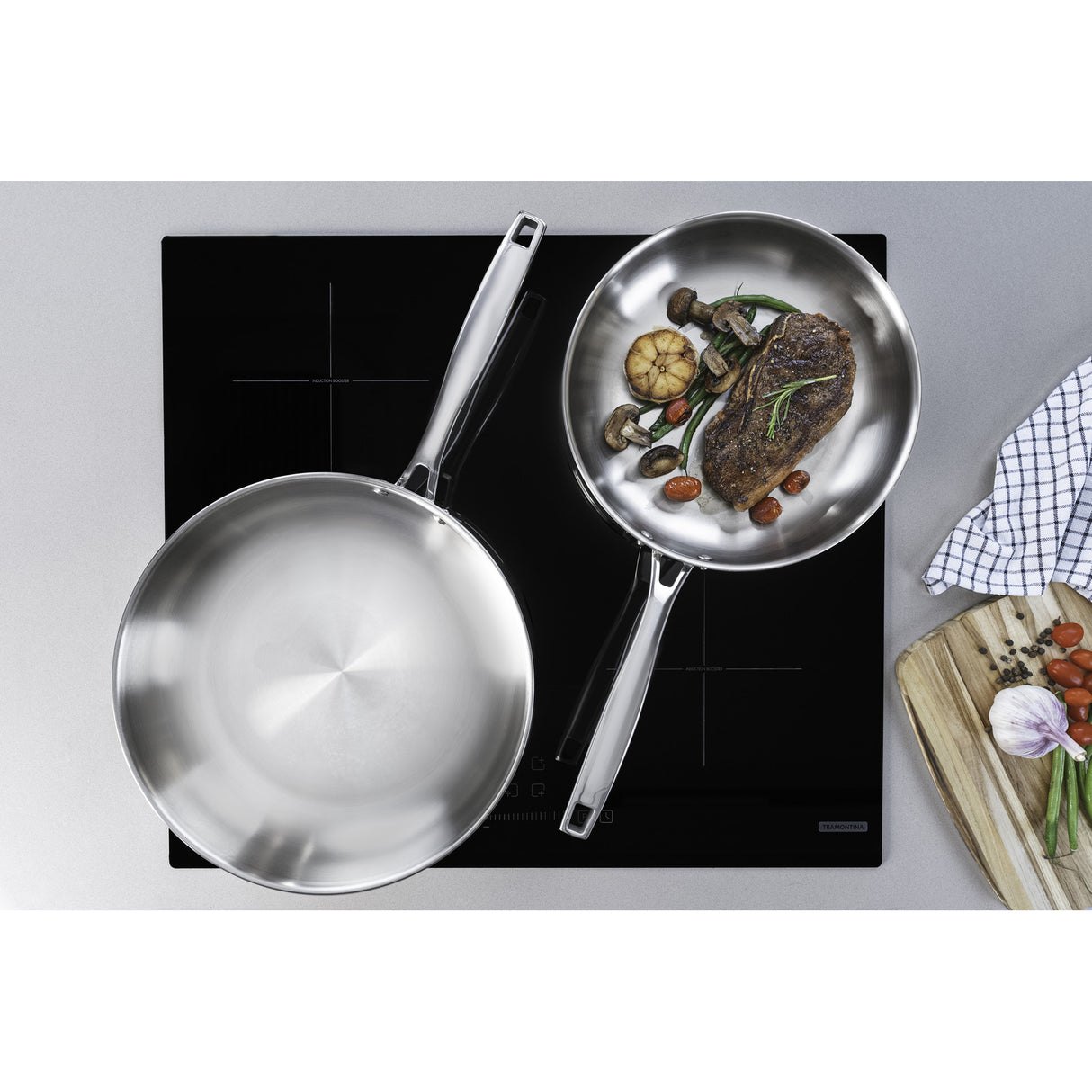 GRANO, 30 cm stainless steel frying pan with tri-ply body and long handle