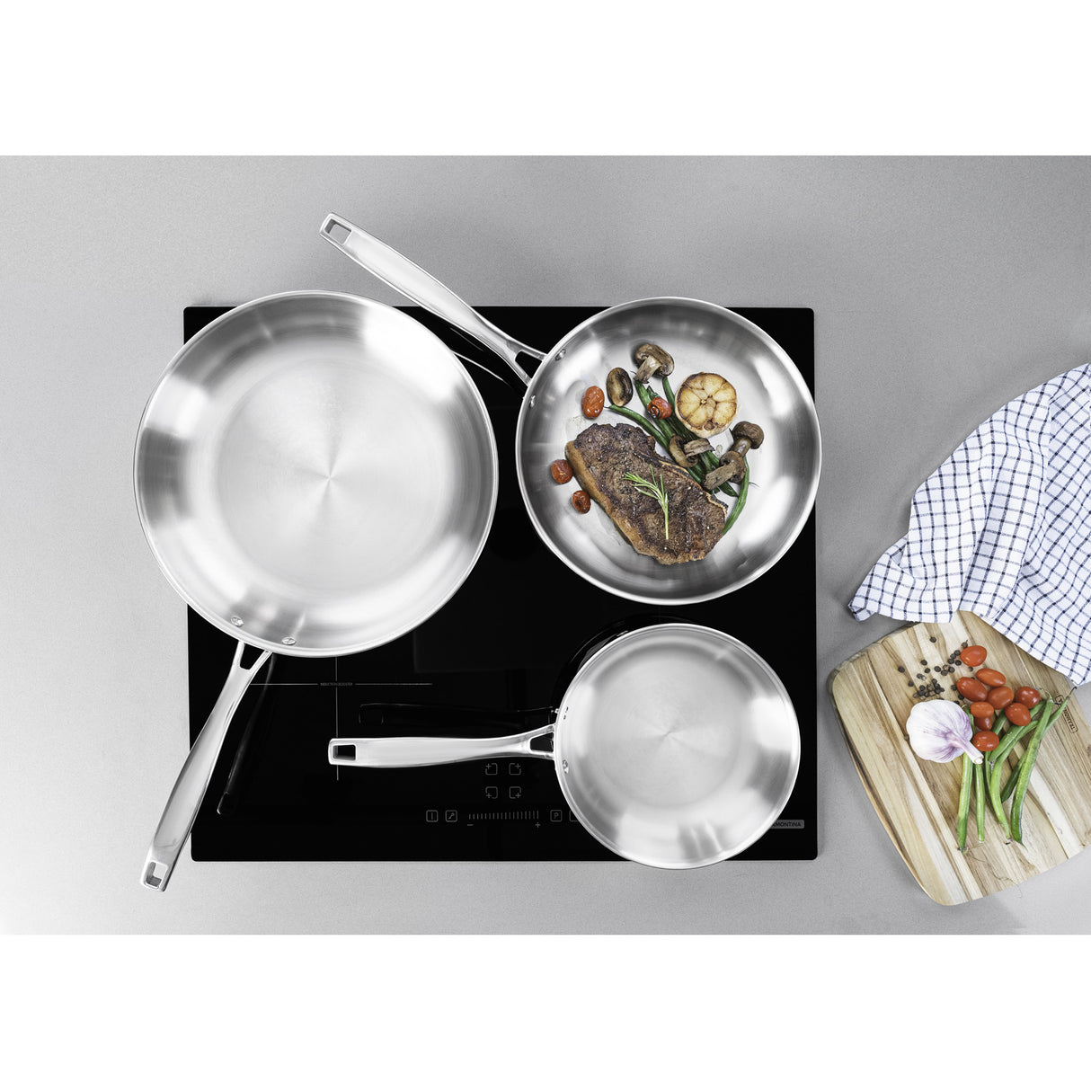 GRANO, 30 cm stainless steel frying pan with tri-ply body and long handle