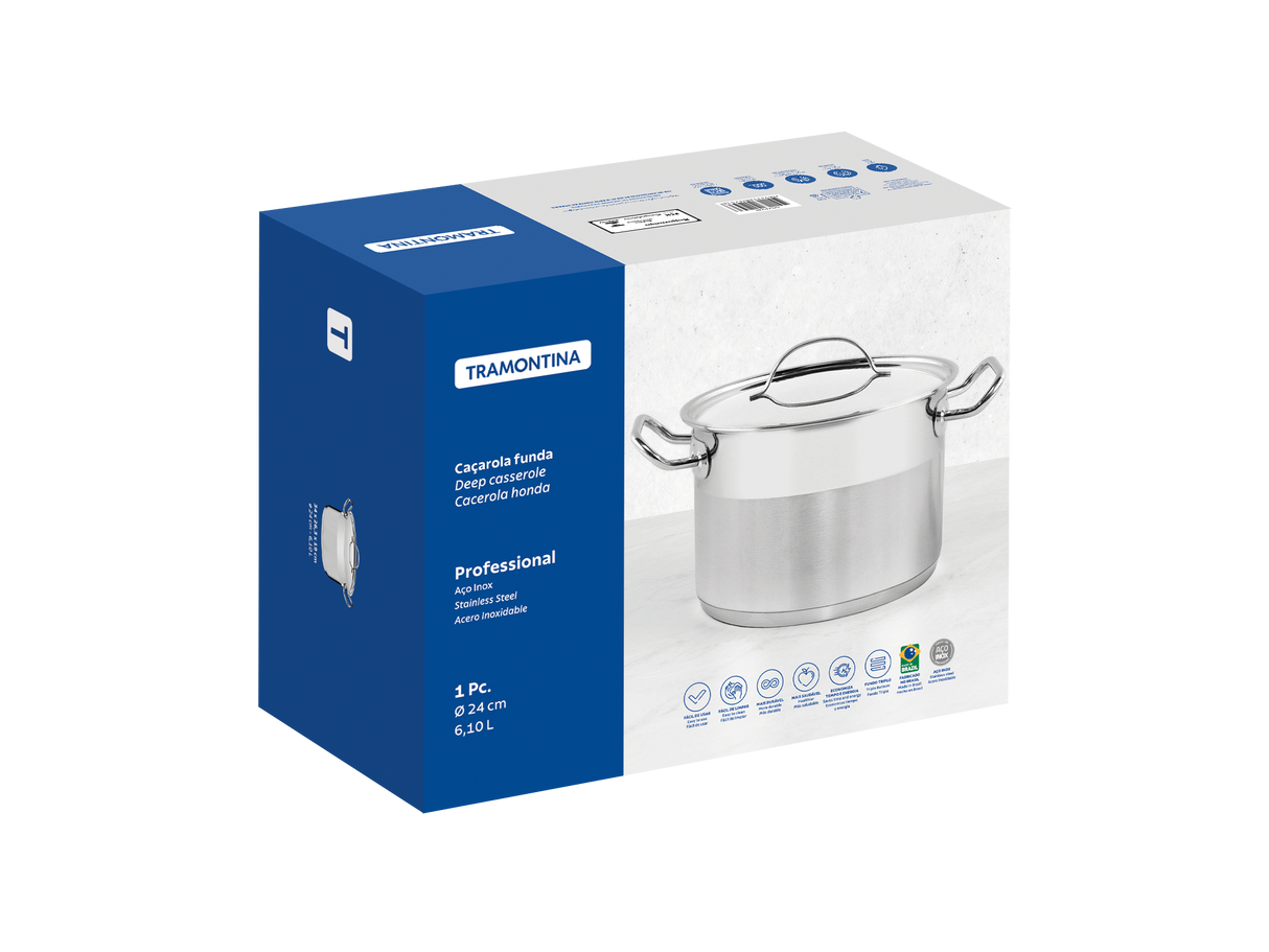 Professional, 24 cm 6,1 L nerūsējošā tērauda dziļais katls