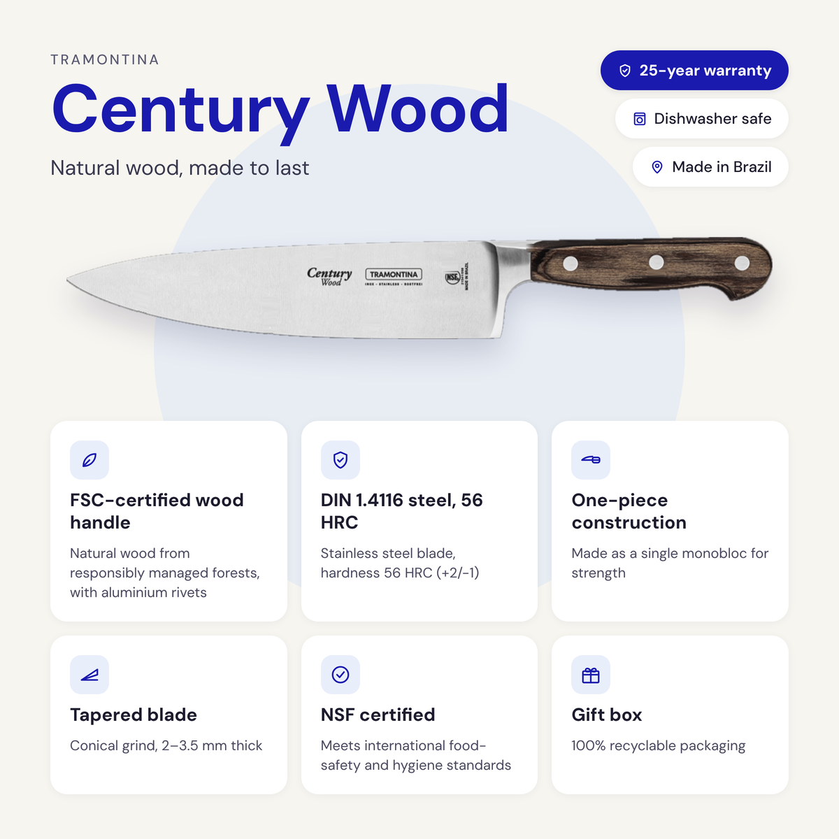 CENTURY WOOD 3'' vegetable and fruit knife