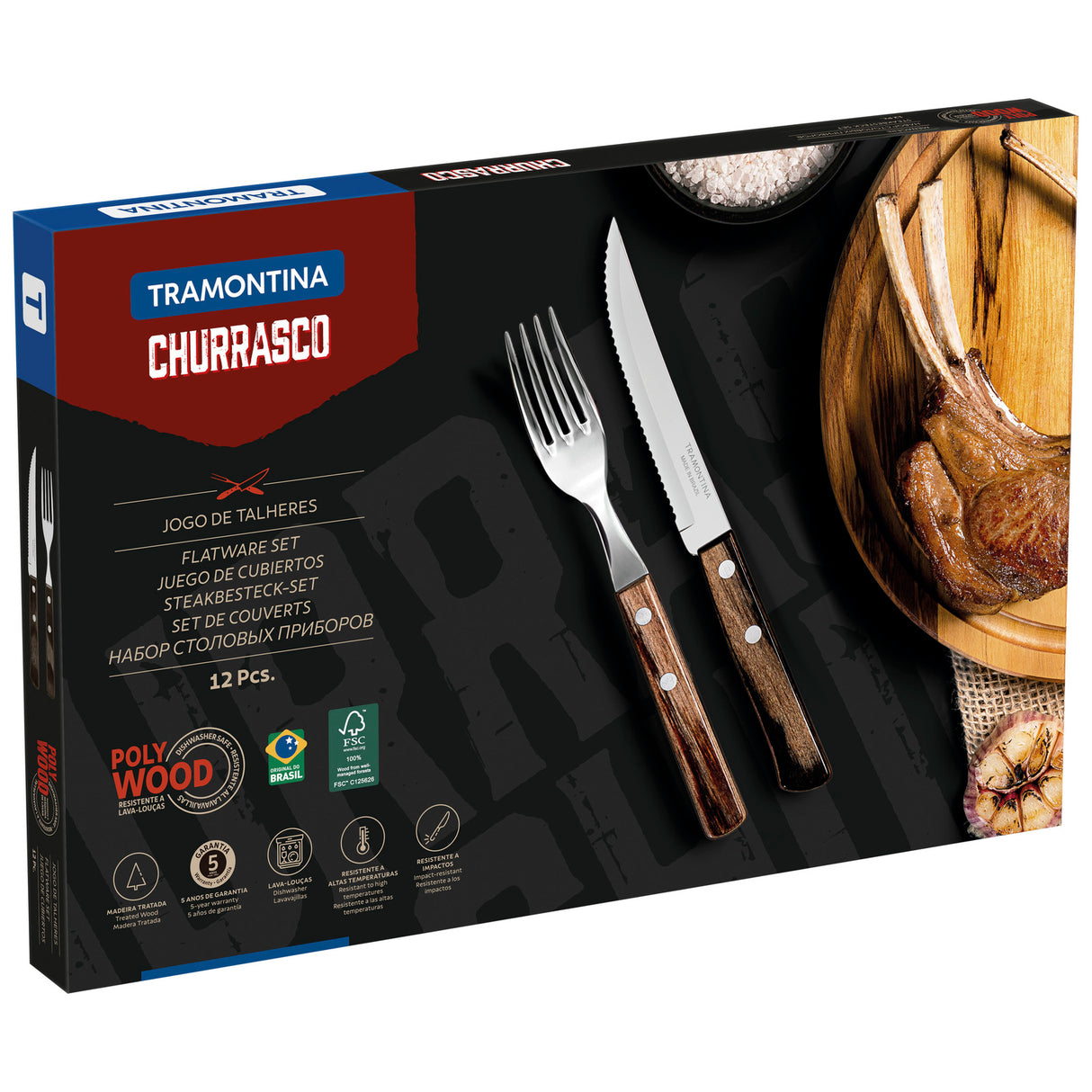 POLYWOOD FLATWARE SET BROWN, 12PCS.