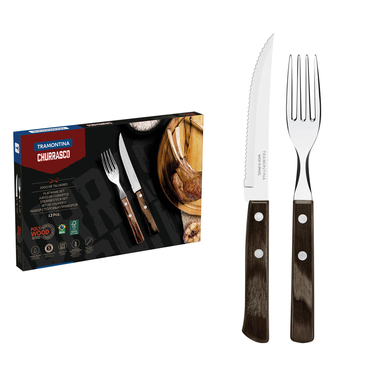 POLYWOOD FLATWARE SET BROWN, 12PCS.