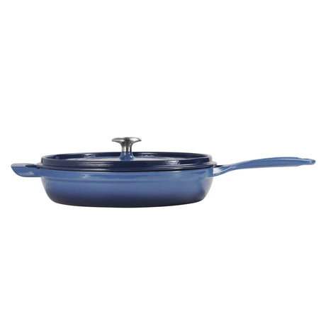 Blue Enamelled Cast Iron Frying Pan with Lid, 30 cm – 3.8 L